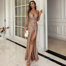 Load image into Gallery viewer, Women Clothing  2021 Summer New V-neck Sleeveless Sequined Striped Dress Camisole Gown  Formal Gown